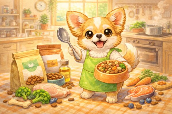 チワワのドッグフード選びをイメージした可愛いイラストのアイキャッチ画像