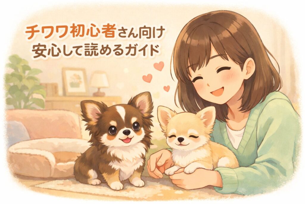 チワワを初めて飼う方向けに、安心して読める内容をイメージしたイラスト