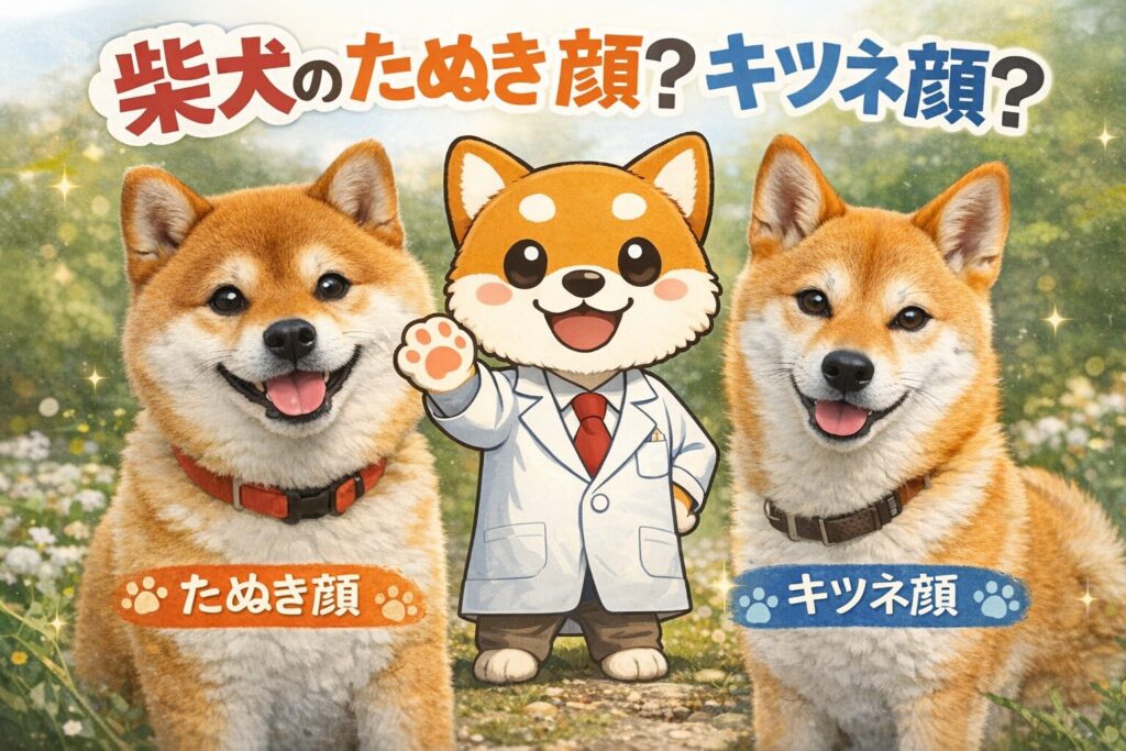 柴犬のたぬき顔とキツネ顔の違いがひと目でわかる比較イメージ