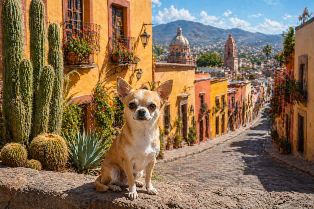 チワワの原産国メキシコの風景と小型犬のイメージ