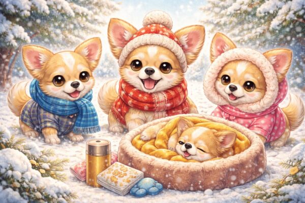 寒い季節に室内で暖かく過ごすチワワのイメージ