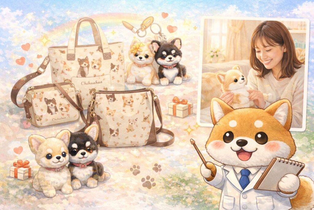 かわいいチワワグッズ（ぬいぐるみ・バッグ・小物）のイメージが分かるアイキャッチ画像