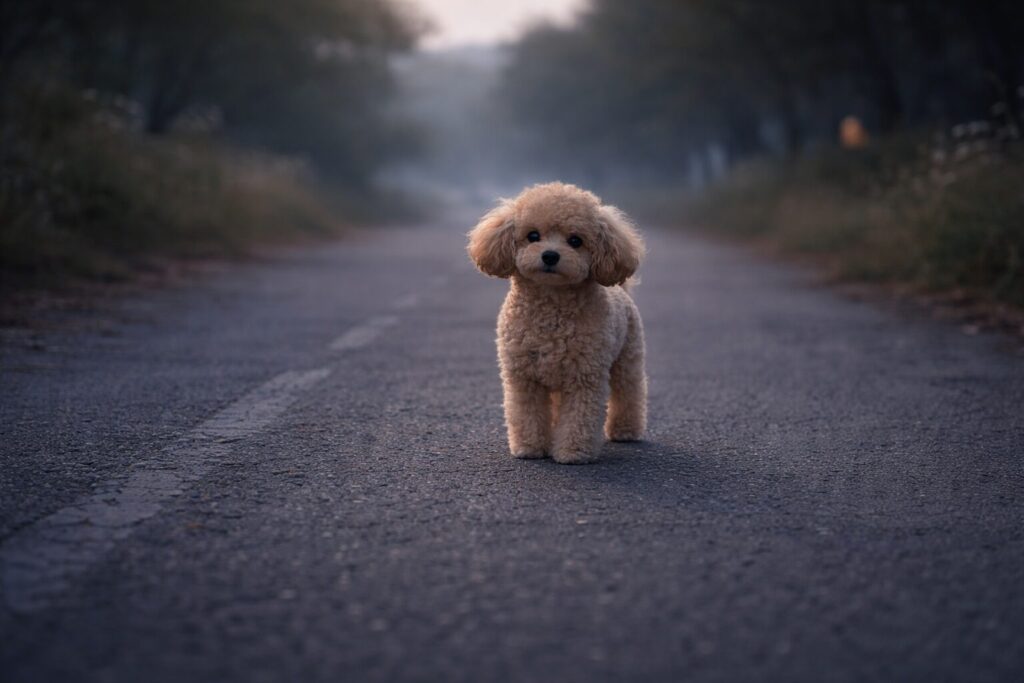 少し距離をとって立つトイプードル｜信頼関係の象徴としての犬の夢