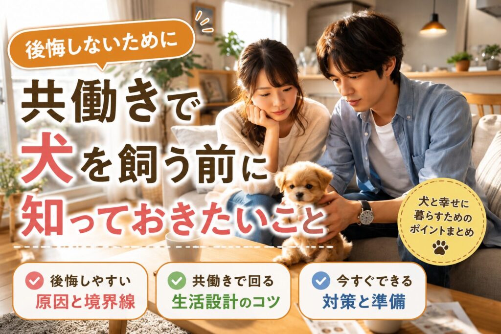 共働き夫婦が子犬を迎える前に生活設計について考えている様子