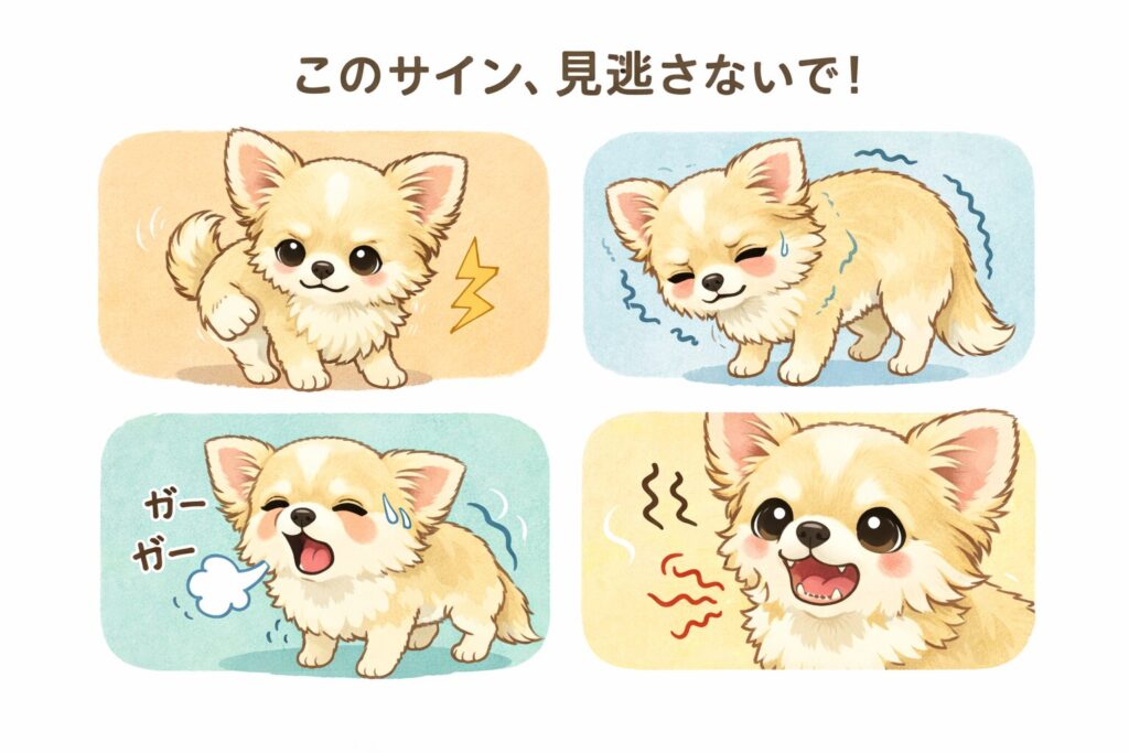 チワワの不調サインをわかりやすく示したイラスト