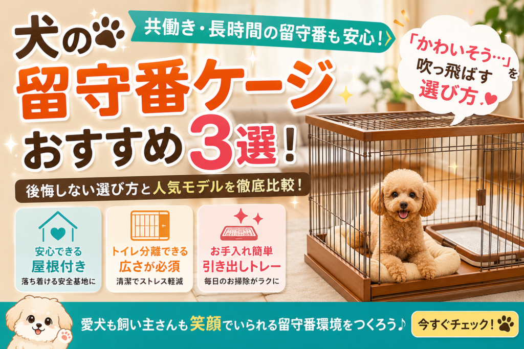 犬の留守番におすすめのケージ3選と選び方を紹介するイメージ