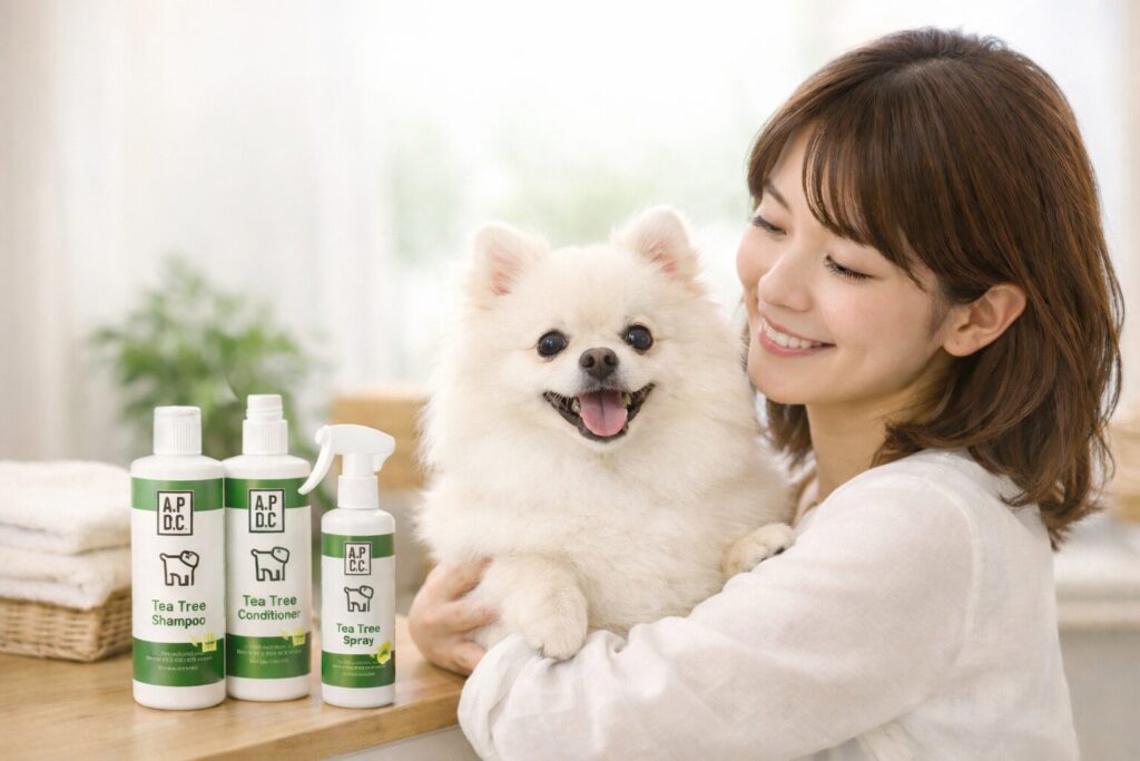 A.P.D.C.の特徴を表した犬用シャンプーのイラスト