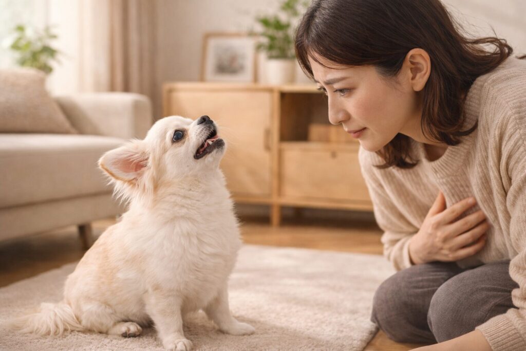 呼吸が苦しそうで首を伸ばしている犬