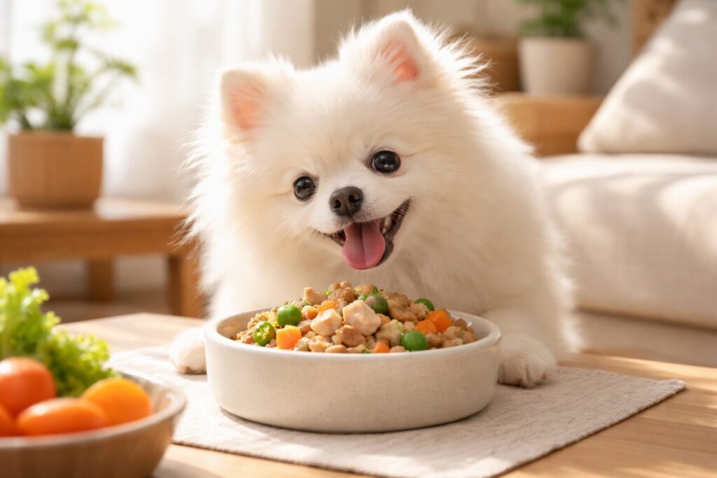 元気にドッグフードを食べる健康的な犬