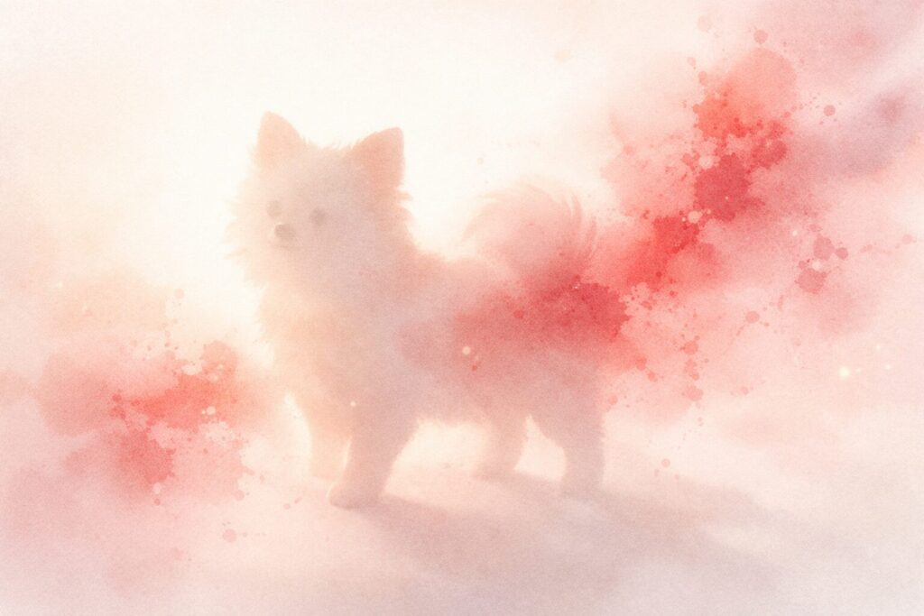 赤い水彩がにじむ犬のシルエットの抽象イラスト