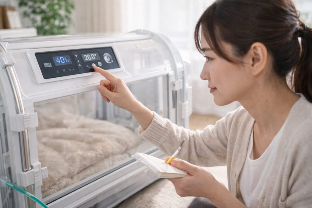 酸素濃度や温度を管理している飼い主