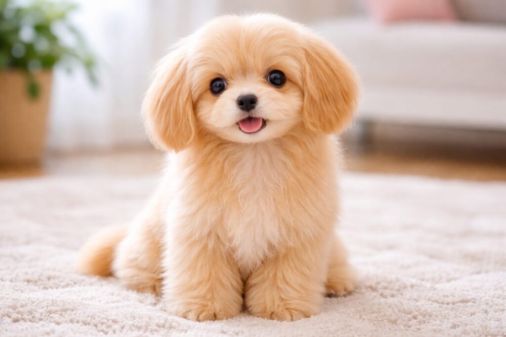 パピーコートで直毛っぽく見えるトイプードルの子犬