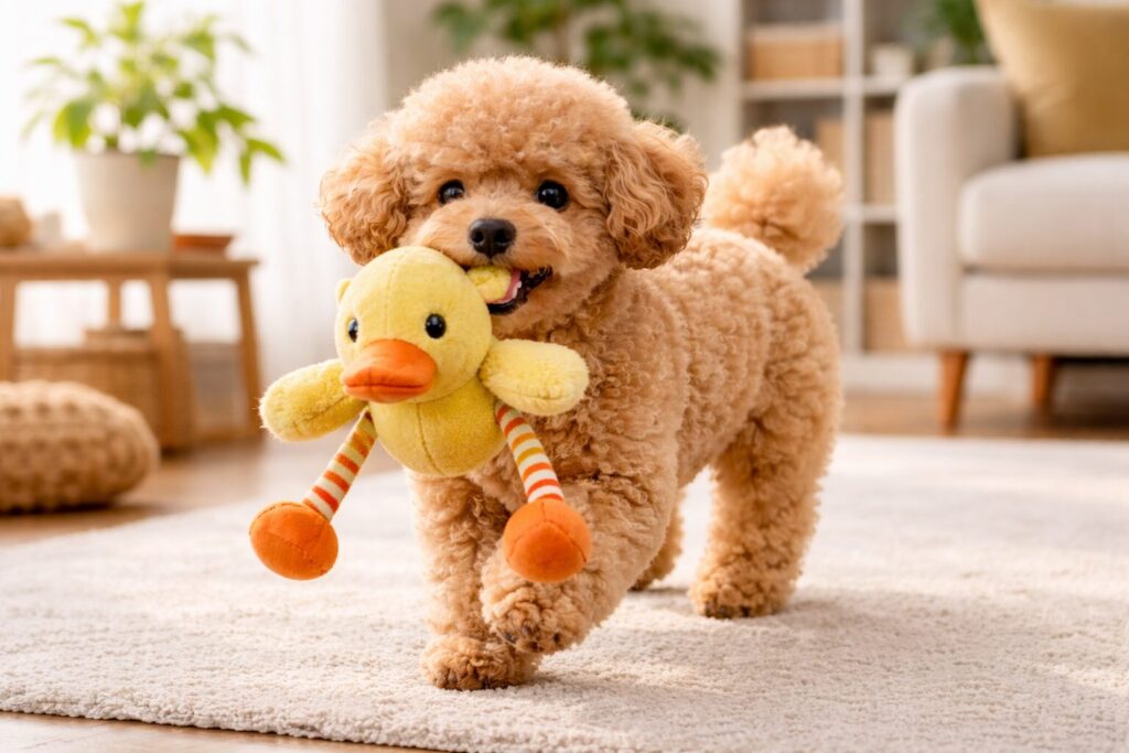 室内で遊ぶトイプードル