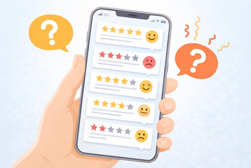 モグワンの口コミ評価に迷うイメージ