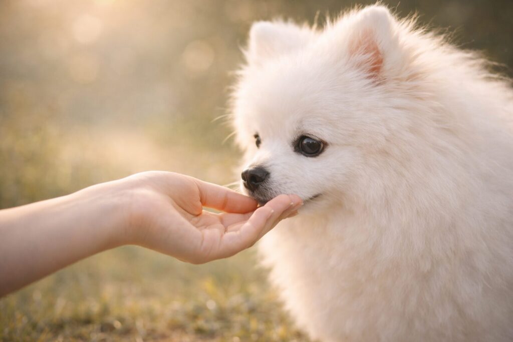 穏やかな白い犬のイメージ