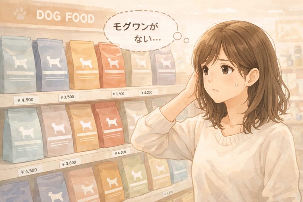 モグワンがペットショップで見つからず困っている飼い主