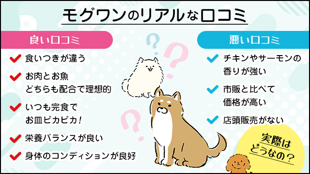 alt="モグワンを食べる犬の様子と食いつきのイメージ"