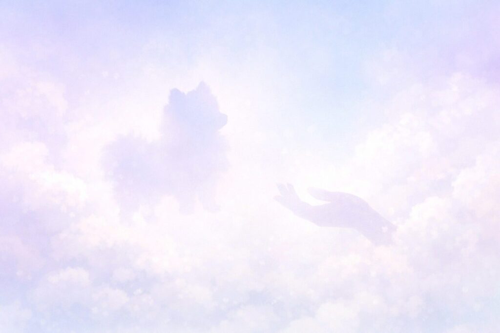 雲の中に犬のシルエットが浮かぶドリーミーなイメージ
