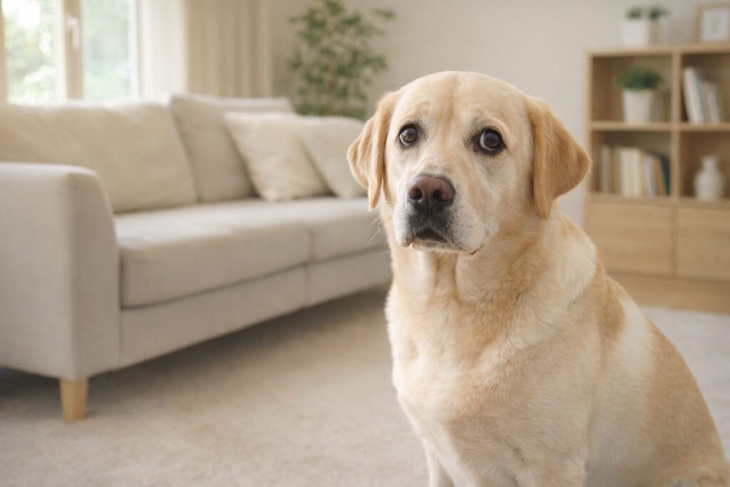 犬が下痢を繰り返して不安そうにしている様子