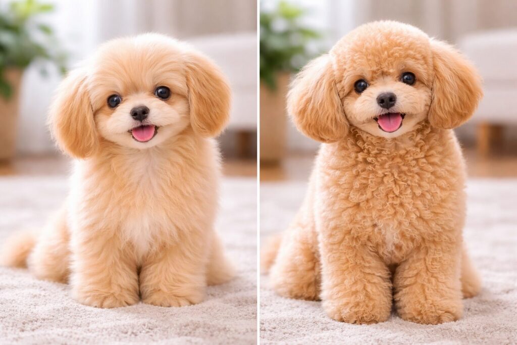 トイプードルの直毛と巻き毛の違いを比較したイメージ
