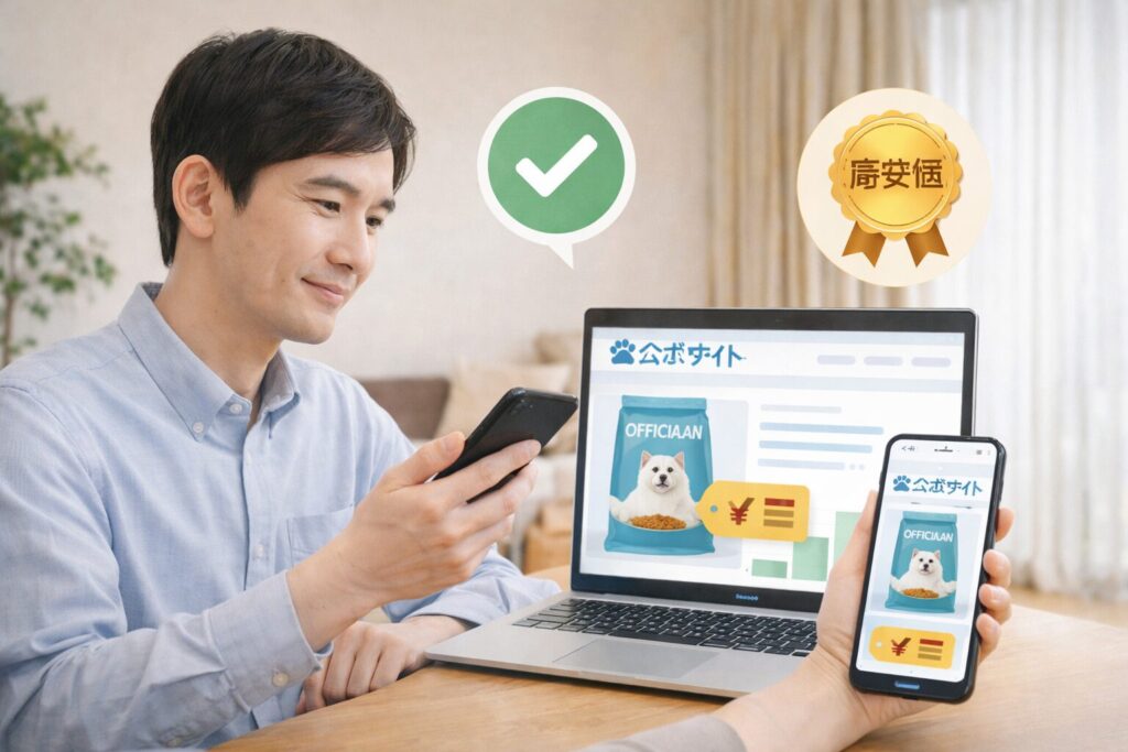 モグワンを公式サイトで購入するのが最安値であることを示すイメージ