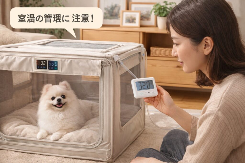 酸素室の温度を確認している様子