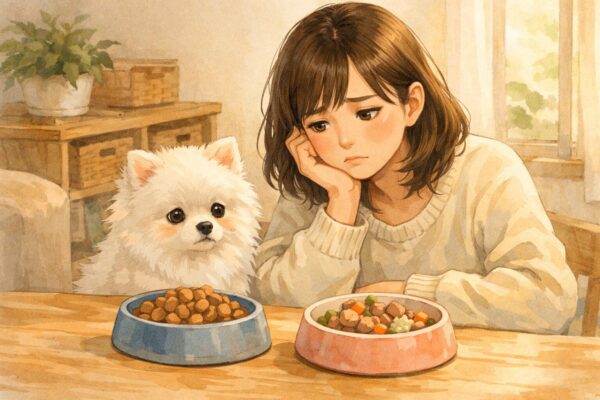 モグワンをやめるか悩む飼い主と犬