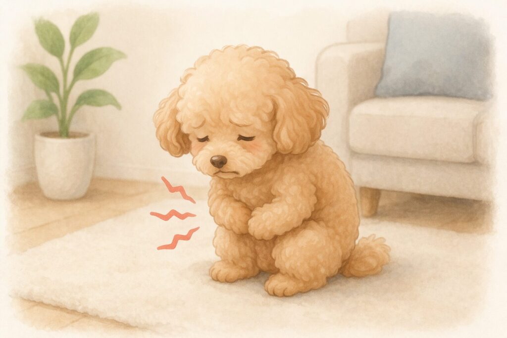 犬の下痢の原因をイメージした健康トラブルのイラスト