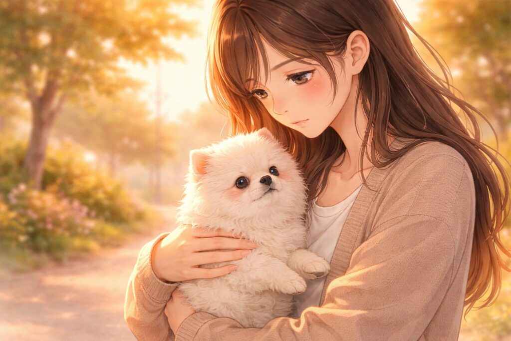 迷子の犬を優しく抱き上げる夢のイメージ