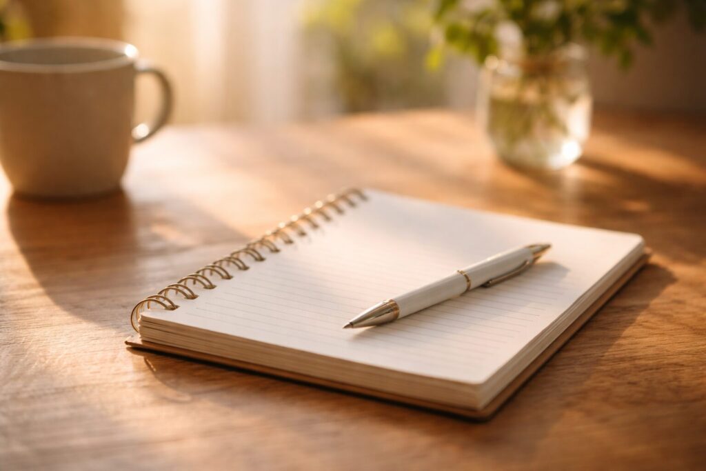 ノートに気持ちを書き出す落ち着いたイメージ