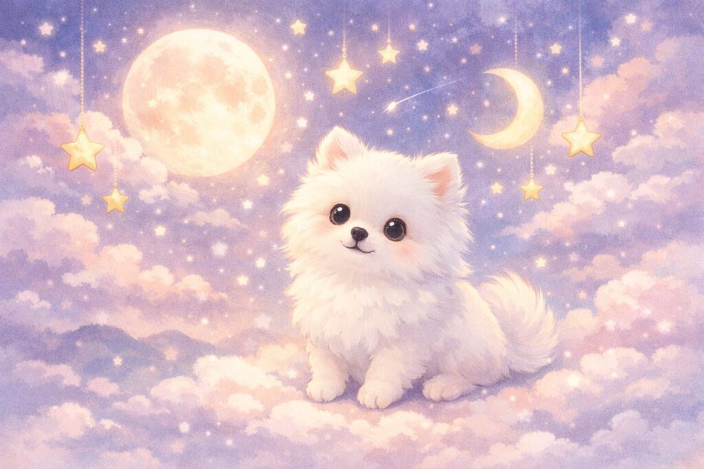 犬のうんちの夢をイメージしたやさしい雰囲気の夢占いイラスト