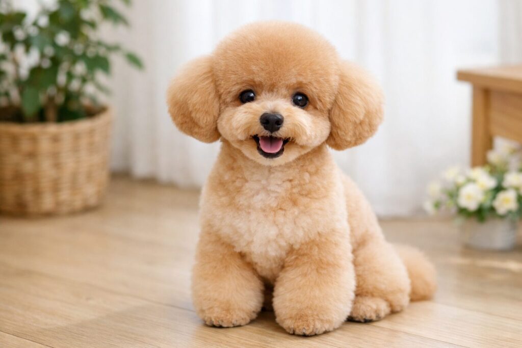 トリミング後で綺麗に整ったトイプードルの姿