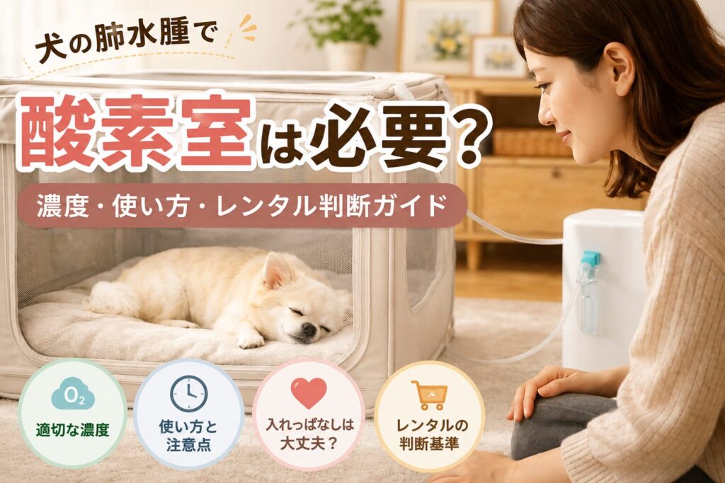 犬が酸素室の中で安静にしている様子