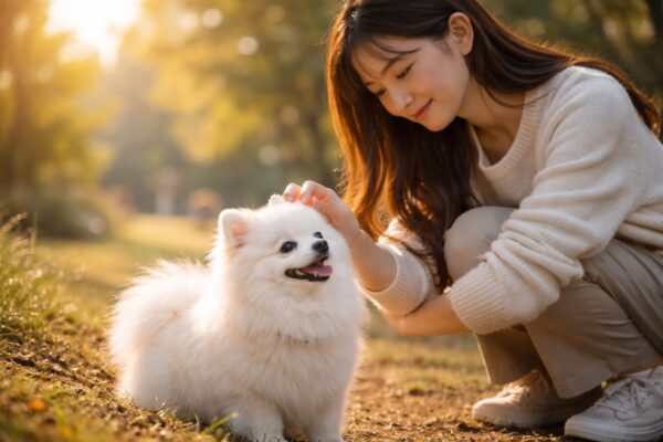 犬をやさしく助ける様子の写実的なイメージ