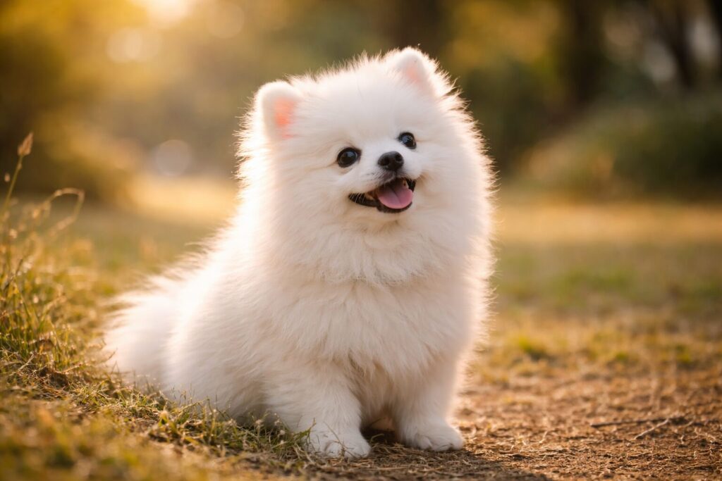 やわらかな光に包まれた白い子犬のイメージ