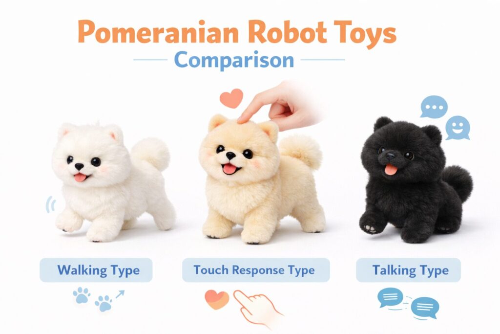 動くポメラニアンぬいぐるみの種類比較(歩く・反応・会話タイプ)