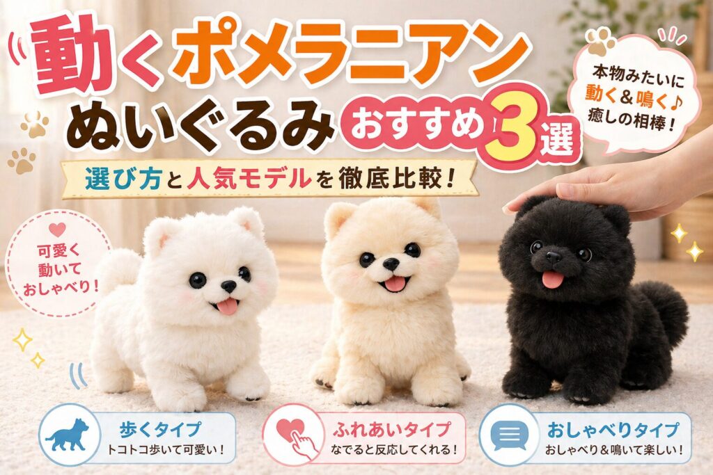 動くポメラニアンぬいぐるみの比較イメージ