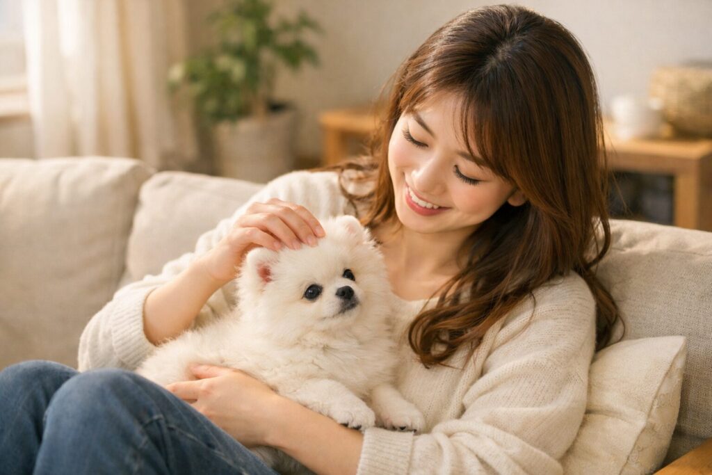 ポメラニアン 子犬 飼い主 触れ合い 安心