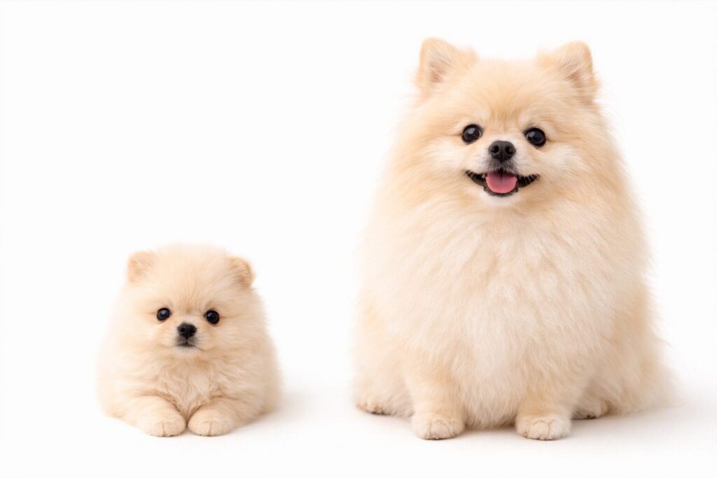 ポメラニアンの赤ちゃんと成犬の成長比較