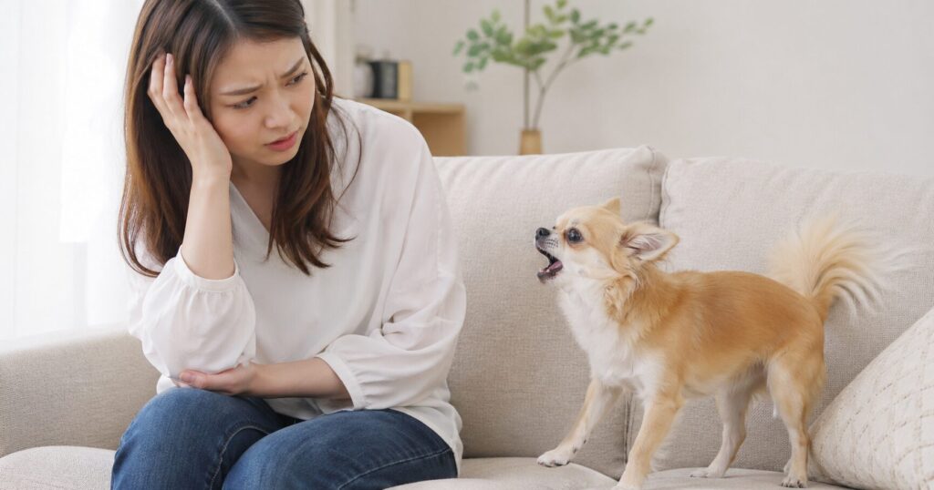 チワワが吠えて飼い主が困っている様子｜しつけや対応に悩むシーン