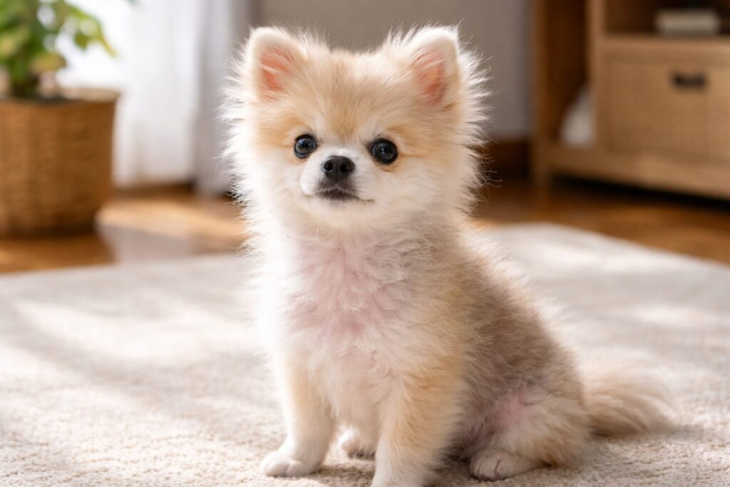 ポメラニアン7ヶ月のお猿期で毛が少ない状態