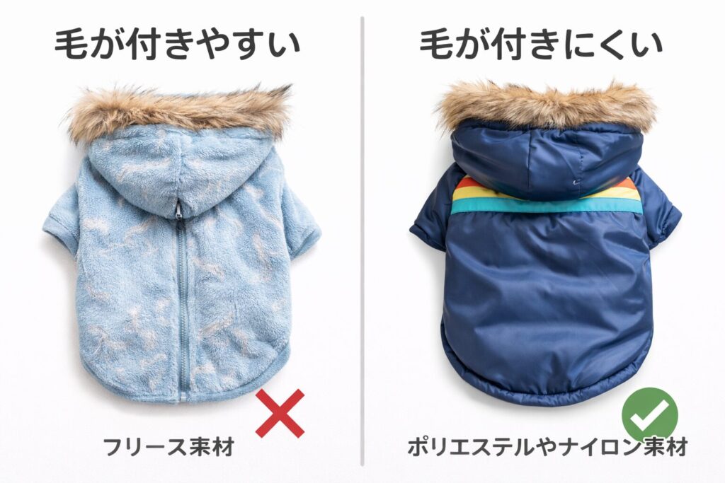 犬の毛が付きにくい素材の服を比較しているイメージ