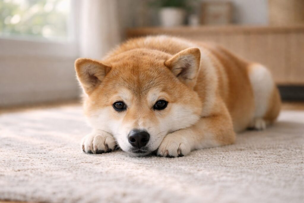 元気がなく静かにしている柴犬