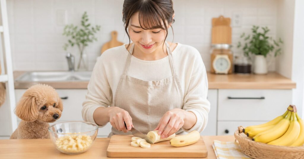 犬用にバナナを小さくカットしている様子