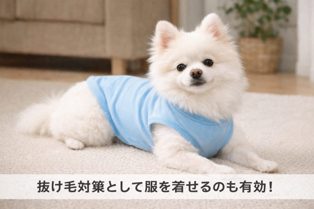 犬が抜け毛対策として服を着ている様子