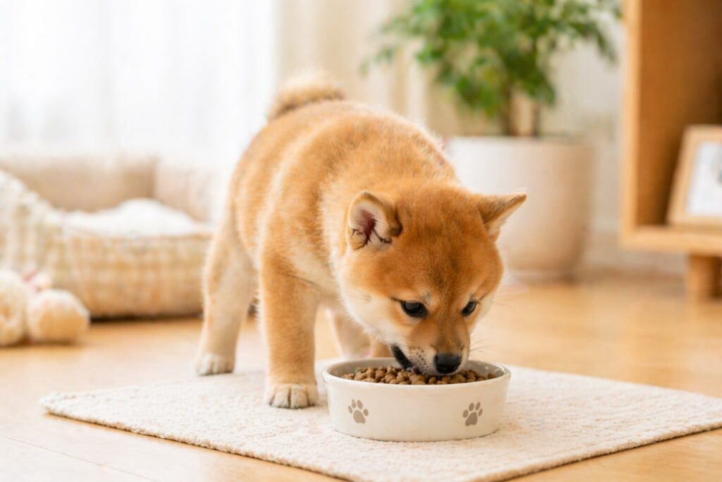 柴犬2ヶ月のご飯を食べる様子