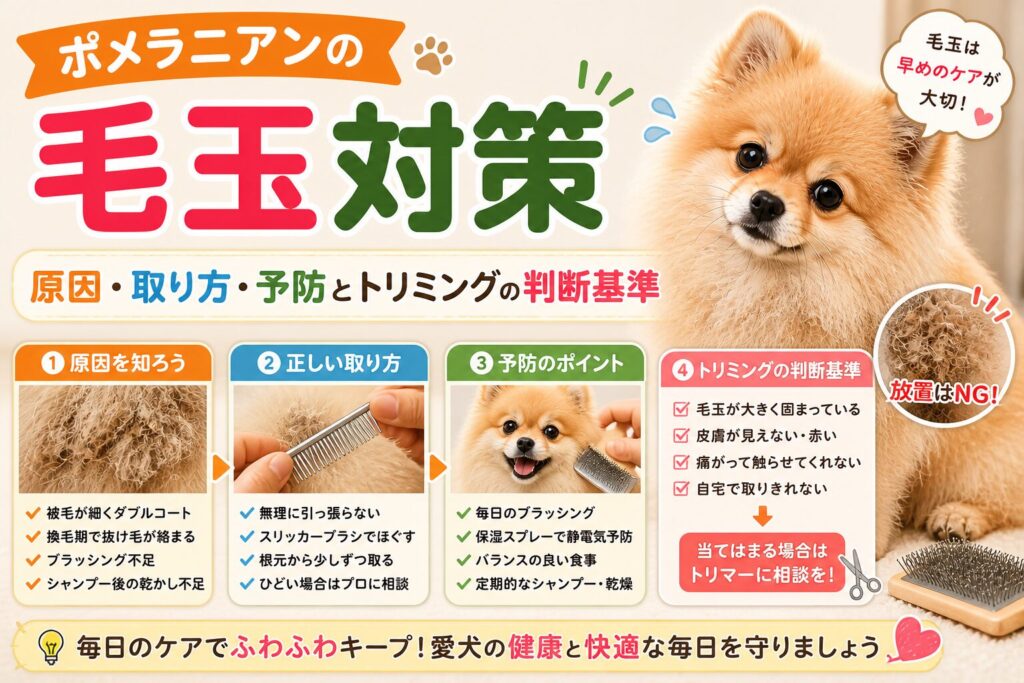 ポメラニアン 毛玉 対策 取り方 予防 トリミング 判断 ブラッシング ケア