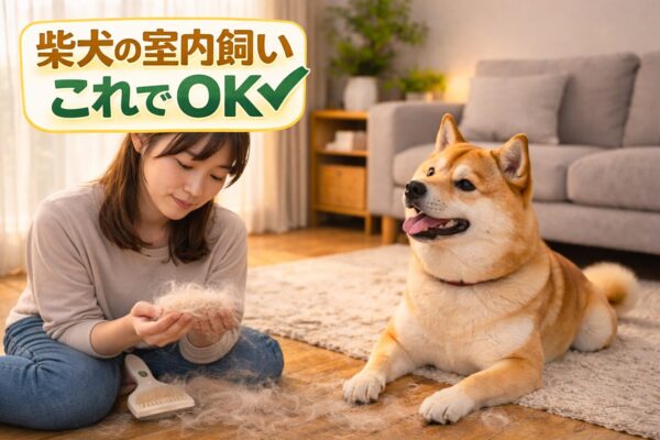 柴犬の室内飼いで抜け毛ケアをしている様子