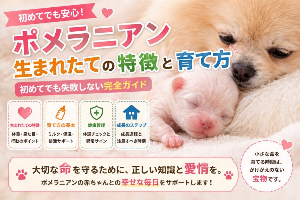 生まれたてのポメラニアンの赤ちゃんと母犬