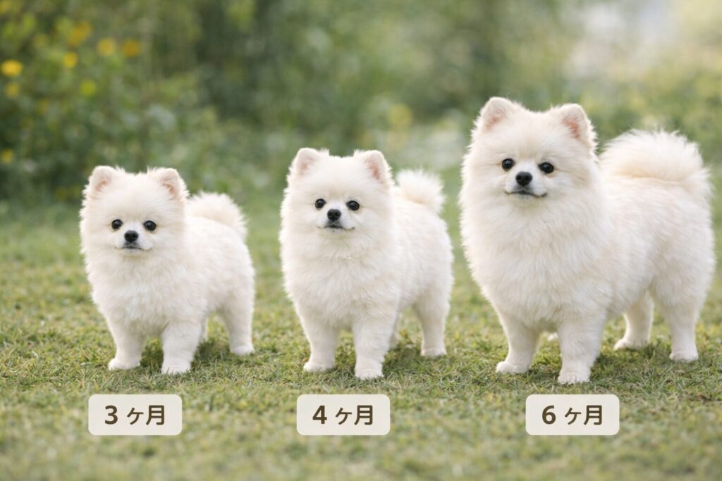 ポメラニアン 成長 3ヶ月 4ヶ月 6ヶ月 比較